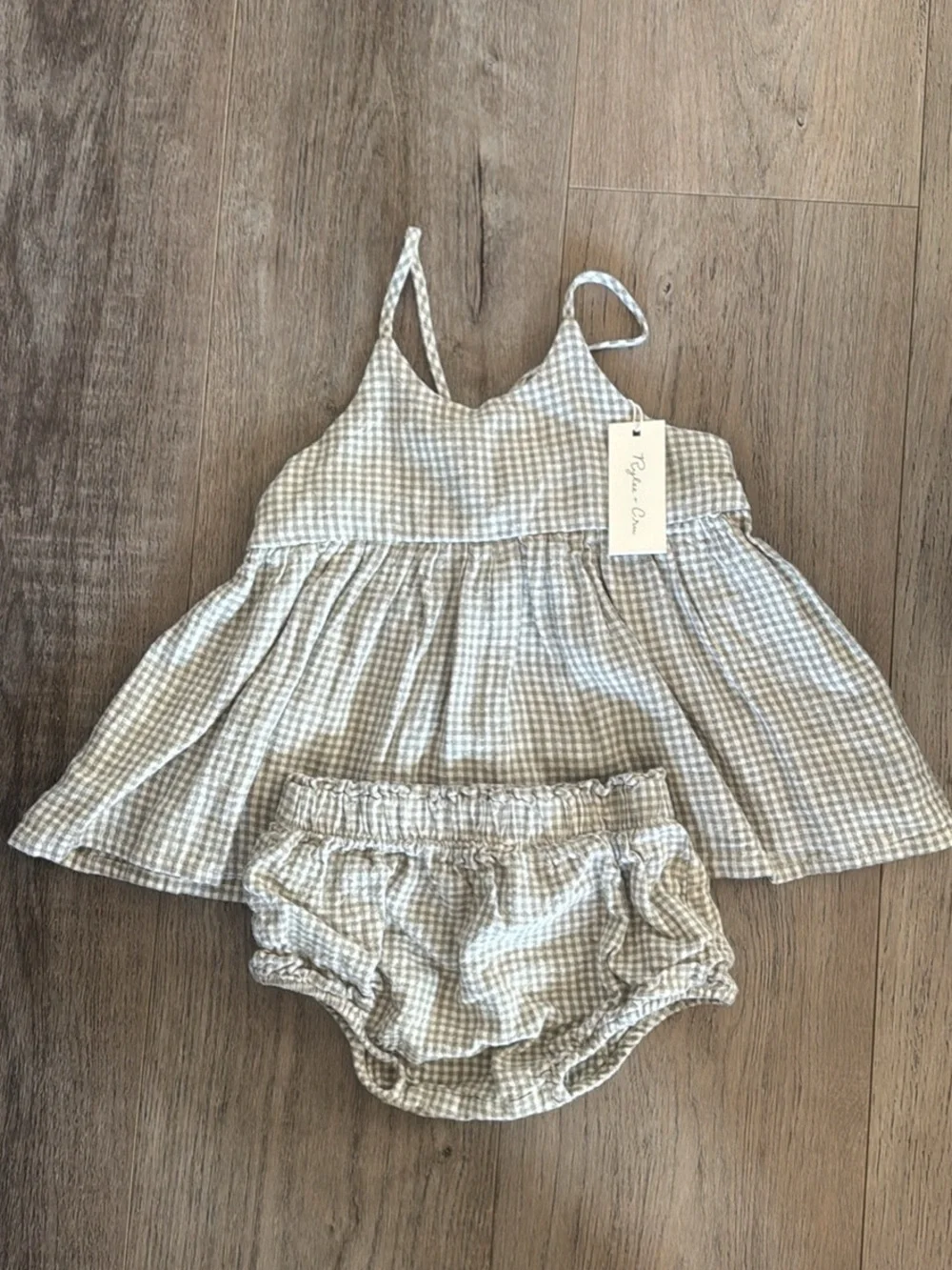 Rylee + Cru Beige Gingham Diaper Cover & Dress Set 18-24mo